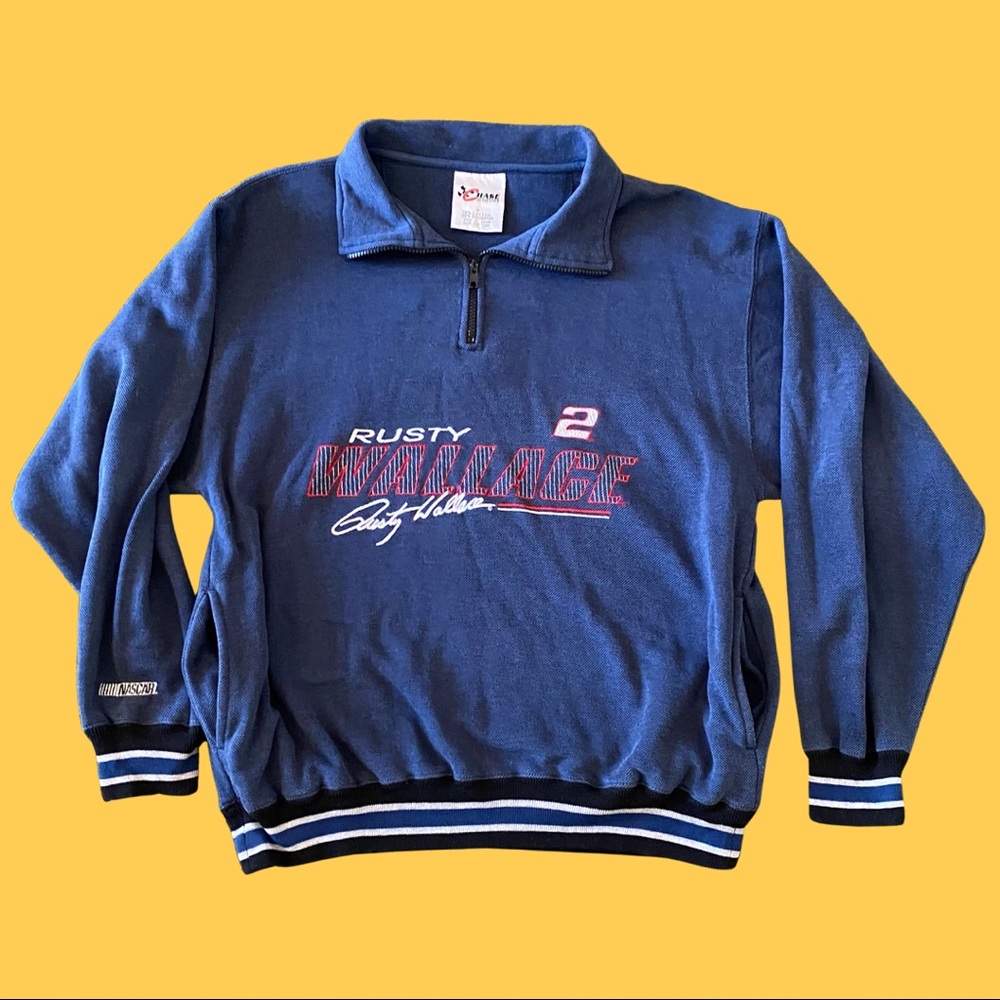 BOGO! 💕🌸 RARE 🔥 Vintage Nascar Chase Authentics Rusty Wallace Zip Navy Pullover